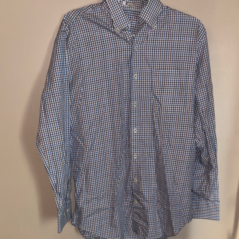 Peter Millar Blue and White Plaid Shirt